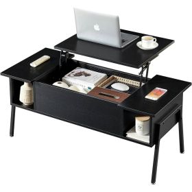 Modern Lift-Top Coffee Table Laptop Desk with Storage Shelf in Black Wood Finish