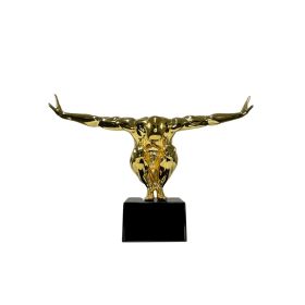 Small Saluting Man Resin Sculpture 17" Wide x 10.5" Tall // Gold