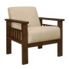 Light Brown Fabric Upholstered 1pc Accent Chair Walnut Finish Wood Durable Modern Home Furniture Padded Seat and Back