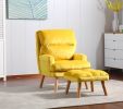 Accent Click Clack Chair with Ottoman Yellow Fabric Upholstered
