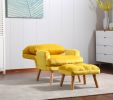 Accent Click Clack Chair with Ottoman Yellow Fabric Upholstered
