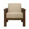 Light Brown Fabric Upholstered 1pc Accent Chair Walnut Finish Wood Durable Modern Home Furniture Padded Seat and Back