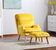 Accent Click Clack Chair with Ottoman Yellow Fabric Upholstered