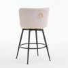 Beige Swivel Bar Stools - High-Back, Adjustable,
