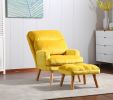 Accent Click Clack Chair with Ottoman Yellow Fabric Upholstered