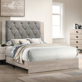 Contemporary 1pc Cream Finish Queen Size Bed Bedroom Furniture Gray Tufted Design Headboard Rubberwood 1pc Bedframe
