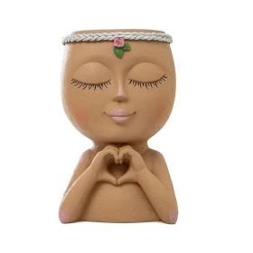 1pc Figure Flower Pot; Women Face Statue Vase Planter Ornaments; (Color: Coffee Color)