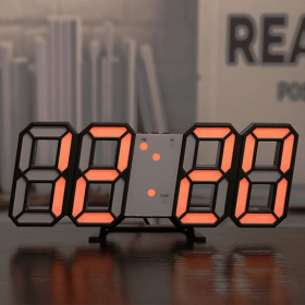 1pc 3D LED Digital Clock; (Color: Orange)