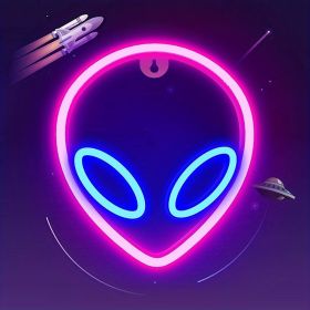 1pc Alien Shape LED Neon Sign (Color: Inner Blue And Outer Powder)