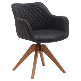 Suede Black Modern Swivel Office Accent Arm Chair with Oak Wood Legs for Small Space(Set of 2) (Color: Black)