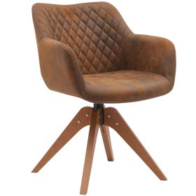 Suede Black Modern Swivel Office Accent Arm Chair with Oak Wood Legs for Small Space(Set of 2) (Color: Brown)