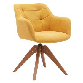 Suede Black Modern Swivel Office Accent Arm Chair with Oak Wood Legs for Small Space(Set of 2) (Color: Yellow)
