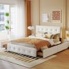 Upholstered Platform Bed with Classic Headboard and 4 Drawers;