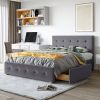 Upholstered Platform Bed with Classic Headboard and 4 Drawers;