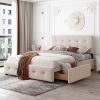 Upholstered Platform Bed with Classic Headboard and 4 Drawers;