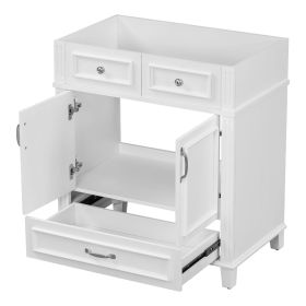 30'' Bathroom Vanity without Top,Solid Wood Frame Bathroom Storage Cabinet with Soft Closing Doors,Frame Bathroom Storage Cabinet Only, Retro Style (Material: Solid Wood+MDF, Color: White)