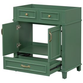 30'' Bathroom Vanity without Top,Solid Wood Frame Bathroom Storage Cabinet with Soft Closing Doors,Frame Bathroom Storage Cabinet Only, Retro Style (Material: Solid Wood+MDF, Color: Green)
