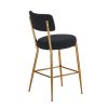 Black 2 Set Modern Teddy Fabric Upholstered Bar Stools