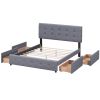 Upholstered Platform Bed with Classic Headboard and 4 Drawers;