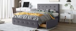 Upholstered Platform Bed with Classic Headboard and 4 Drawers;