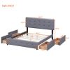 Upholstered Platform Bed with Classic Headboard and 4 Drawers;