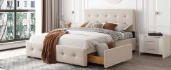 Upholstered Platform Bed with Classic Headboard and 4 Drawers;
