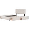 Upholstered Platform Bed with Classic Headboard and 4 Drawers;