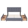 Upholstered Platform Bed with Classic Headboard and 4 Drawers;