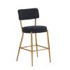 Black 2 Set Modern Teddy Fabric Upholstered Bar Stools