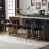 Black 2 Set Modern Teddy Fabric Upholstered Bar Stools