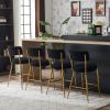 Black 2 Set Modern Teddy Fabric Upholstered Bar Stools