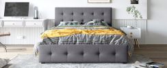 Upholstered Platform Bed with Classic Headboard and 4 Drawers;