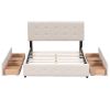 Upholstered Platform Bed with Classic Headboard and 4 Drawers;