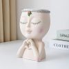 1pc Figure Flower Pot; Women Face Statue Vase Planter Ornaments;