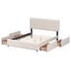 Upholstered Platform Bed with Classic Headboard and 4 Drawers;