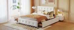 Upholstered Platform Bed with Classic Headboard and 4 Drawers;