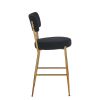 Black 2 Set Modern Teddy Fabric Upholstered Bar Stools