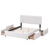 Upholstered Platform Bed with Classic Headboard and 4 Drawers;